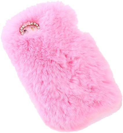 iPhone 5C Case, Bling Diamond Fluffy Cover [Genuine Rex Rabbit Fur Case] Winter Wammer Handmade Soft Crystal Case Caselo 3 Pieces Accessories For iPhone 5C (ONLY FIT for iPhone 5C), Extremely Luxury Bling Cover + Free Stylus Pen + Free Screen Protector Film + Free Unique Caselo Butterfly Earphone Jack Plug - Pink