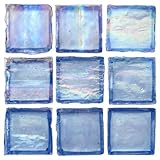12 x 12 In. Crystal Blue Iridescent Recycled Glass Blue Mosaic Tile Kitchen, Bathroom Backsplash