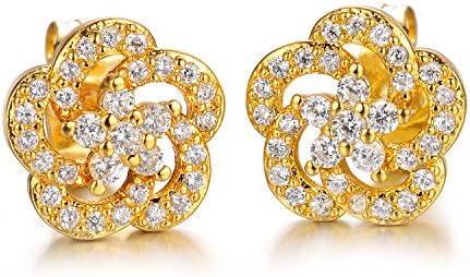 Geminis Fashion Jewelry 18k Yellow Gold Plated Alloy National Wind Set with Rhinestone Lady's Stud Earrings and Pendant Necklace (Earrings)
