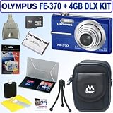Olympus FE370 8MP Digital Camera (Blue) + 4GB Deluxe Accessory Kit