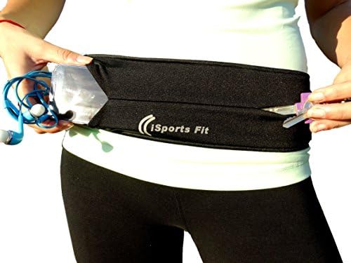 Running Belt With Key Holder Clip, Fits iPhone 6 Plus and Workout Accessories (Black)