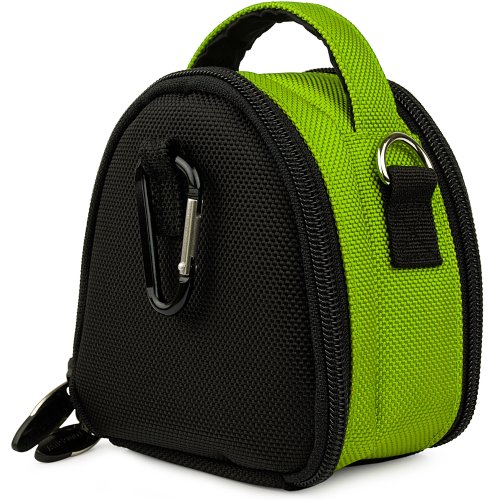 Green Limited Edition Camera Bag Carrying Case with battery charger, battery charger, memory cards, and accessories Pocket for Olympus FE-4050 FE-5040 FE-5050 SH-21 Stylus-5010 Stylus-7040 Stylus-7050 Stylus-9000 Stylus Tough-3000 Stylus Touch 6020 Stylus Touch-8010 T-10 T-110 TG-310 TG-320 TG-610 TG-810 VG-110 VG-120 VG-150 VG-160 VG-170 VG-320 VH-120 VR-320 VR-330 VR-340 VR-350 VR-360 Point and Shoot Digital Camera + Includes Blue 6 Inch Mini Tripod
