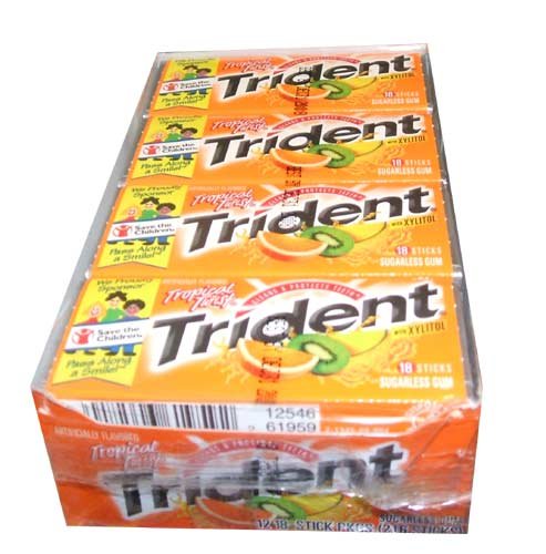 Trident Sugarless Gum with Xylitol,Tropical Twist Flavor, 12 18 Stick Packs -(216 Sticks... by Cadbury Adams