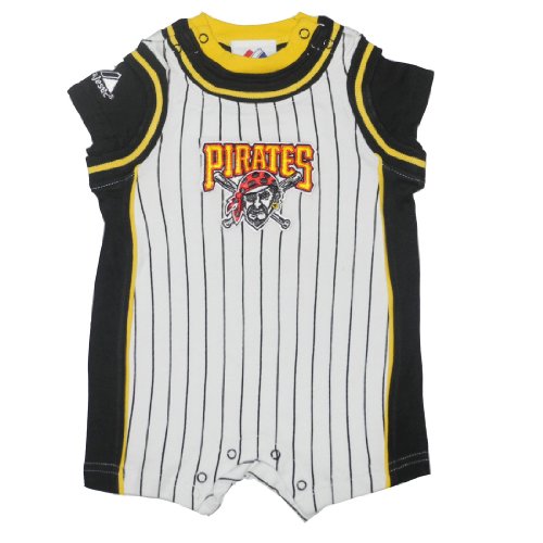 MLB Pittsburgh Pirates Baby / Infant One-Piece Bodysuit / Romper / Onesie - Black & White (Size: 6/9)