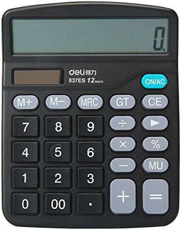Bot 12 Digit Dual Solar And Battery Powered Desktop Calculator Tilted LCD Display(Black)