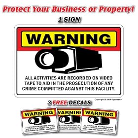 SECURITY CAMERA ~1 Sign & 3 Free Decals~ alarm signs