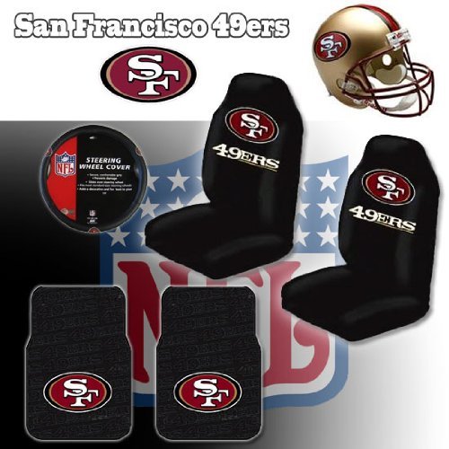 NFL San Francisco 49ers Car Seat Covers, Floor Mats and Steering Wheel Cover Set with Bonus CD Wallet