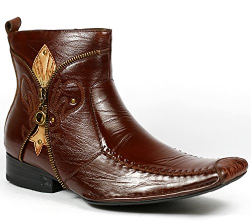 Delli Aldo M-668 Brown Mens Square Toe Dress Ankle Boots Shoes Celtic Styled in Italy w/ Leather Lining and Full Side Zipper