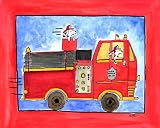Big Red Whimsical Fire Dog Art Print 8 X10 By Serena Bowman