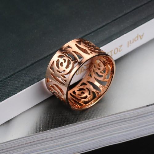 3Aries Fashion Stainless Steel Rose Gold Plated "Hollowed Flowers" Fair lady ring Anniversary/Promise Women/Girls Rings Size 5