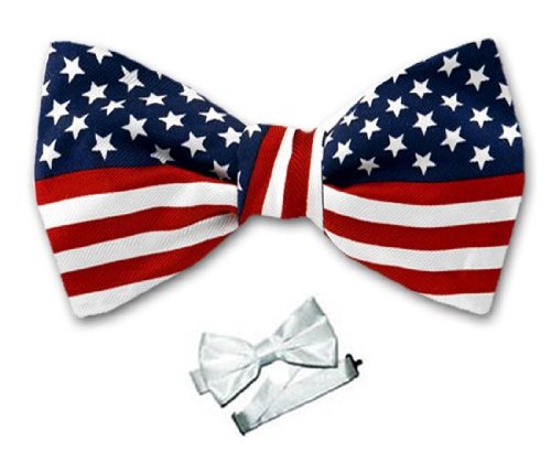 Men's - Red - White - Blue - American Flag Pre Tied Bow Tie