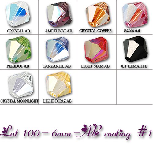 Cover image : Wholesale lot 100 bicone 6MM 5301 Swarovski Crystal Beads 10 colors with AB special coating (#1).