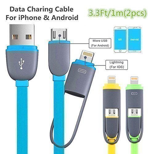 Lightning USB Cable, Smilism [2 Pack] 3.3ft Lightning & Micro USB Charging Cord for Iphone 6 6 Plus 5 5s 5c, Ipad Air, Sumsung, HTC, Motorola, Nokia and Other Android Phones Tablet (Yellow,Green)