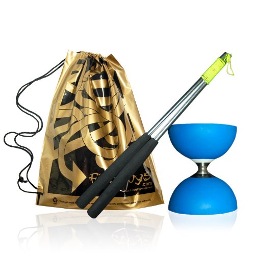 Cyclone Triple Bearing Diabolo (Blue) with Firetoys Aluminium Hand Sticks & FT Bag