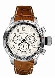 Image of Nautica A29507 Gents Brushed Sliver Case/ White Dial/Swiss Movement/ Brown Croco Pattern Leather Strap