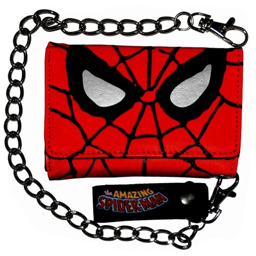  Spider Man Marvel Comics Webbed Face Trifold Wallet With Chain