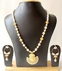 Necklaces - Beautiful unique pearl and gold tone royal temple pendant necklace and earrings