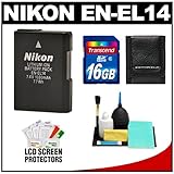 Nikon EN-EL14 Rechargeable Li-ion Battery with 16GB Card + Kit for Coolpix  ....