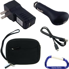 Bundle Combo: Neoprene Dual Pocket Zipper Case (Black), Micro USB to USB Cable (3 Feet), Car Charger, Wall Travel/Home Charger, and Carabiner Key Chain for the Kodak PlaySport HD Waterproof Pocket Video Camera
