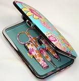 6 Piece Blue Floral Case Manicure Pedicure Nail Kit for Home or Travel