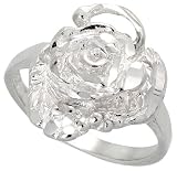 Sterling Silver Diamond Cut Rose Flower Ladies Ring