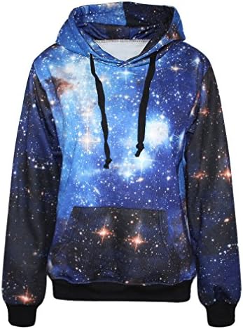 Johncast Unisex Galaxy Print Hooded Pullover Sweatshirt Size L Blue