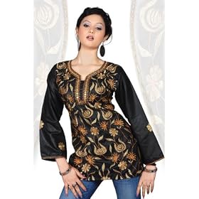 Black long sleeves Kurti/Tunic with contrast jaal embroidery