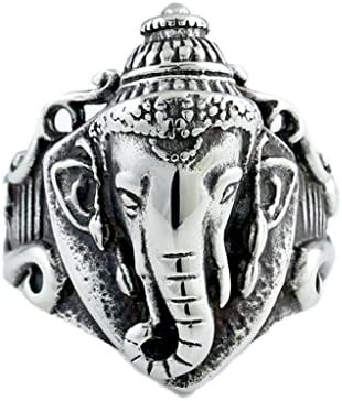 Mikiy Men's Vintage Ethnic Style Thai Elephant's Trunk Titanium Steel Ring(with Gift Box/Bag)(Black)(9)