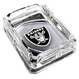 Picture Oakland Raiders Glass Ashtray - Dimensions 3 Inch x 4 Inch - Simulated Black Velvet Botton