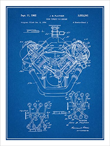 Studio 21 Graphix 1954 Chrysler 426 Hemi V8 Engine Patent Print Art Poster UNFRAMED Blueprint 18" X 24"