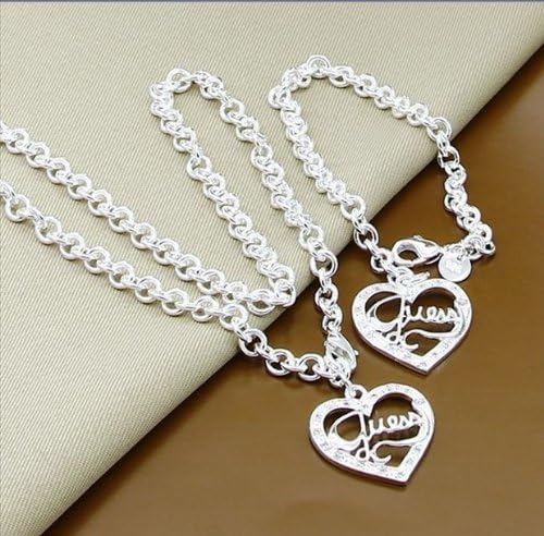 Pretty gift new style love personalized necklace bracelet Set 925Silver + velvet pouch