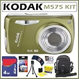 Kodak EasyShare M575 14MP Digital Camera with 5x Wide Angle Optical Zoom and 3-Inch LCD in Green + 4GB Accessory Kit