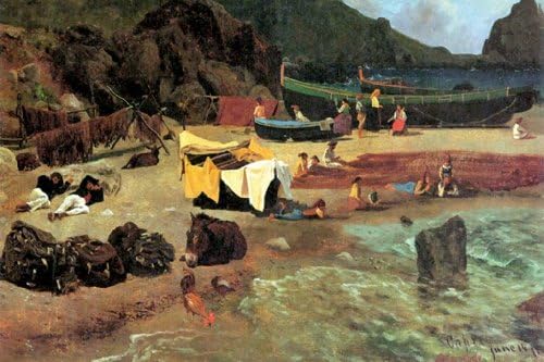 Fishing Boats on Capri, by Albert Bierstadt, 8x12 Paper Giclée