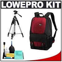 Lowepro Fastpack 250 Backpack Digital SLR Camera Case (Red) + Tripod + Accessory Kit for Canon Rebel XSi, XS, T1i, T2i, EOS 60D, 50D, 5D, 7D, Nikon D3000, D3100, D5000, D7000, D90, D300s, Olympus Evolt E-5, E-30, E-450, E-620 and Sony Alpha A290, A390, A500, A33, A55, A550
