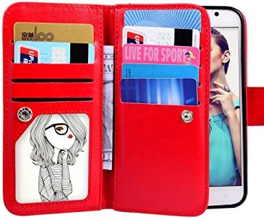 TaoFilm Pro Premium PU Leather Wallet Bag Case [2 in 1 Magnetic Detachable Back Cover Flip] [ 9 Card Slots] [Wrist Strap] For Samsung Galaxy S7 Edge - Red