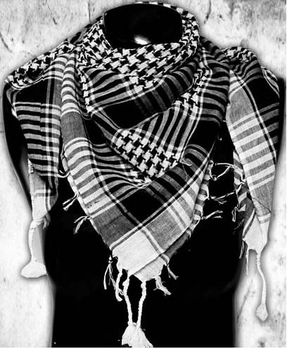 Arab Shemagh Kafiya Square Scarf, White & Black