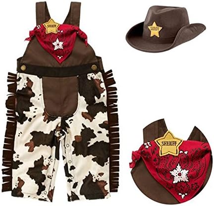 Carrillos Boy 3 pcs Sheriff Cowboy Overalls, Hat&amp; Handkerchief,Red,12-18M,Tag:90