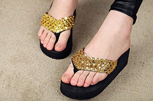 LivLo Women Lady Shiny Sequain Wedge Flatform Flip-Flops Shoe Slipper Beach Sandals