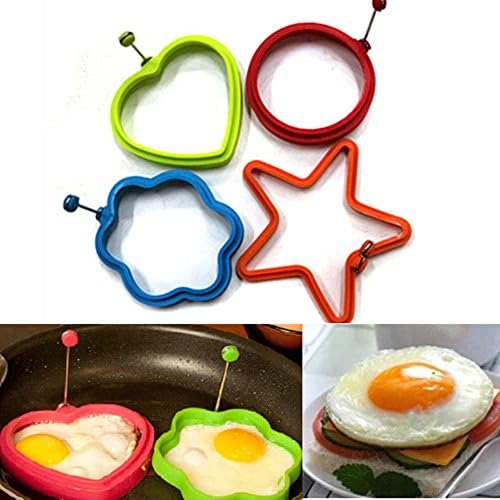 Kitchen Tools Stars Heart Round Flower Shape Non-stick Silicone Fried Egg Mold Pancake Rings Cooking Egg Tools Mould.(4pcs/set)