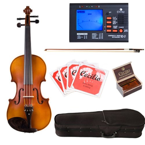 Cecilio CVA-500 Solidwood Ebony Fitted Viola Package with Tuner, Case, Bow, Rosin & Extra Set Strings - 14 inches