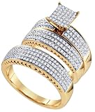 Beautiful Yellow Gold 3pc. Genuine Micro Pave 1.00 Carat Diamond Set For Him and Her " Size 7 For Her and 10 For Him "