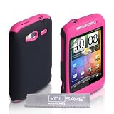 Yousave Accessories TM Dual Combo Hart Und Weich Silikon Gel Schutzh�lle Tasche F�r Das HTC Wildfire S Rosa / Schwarz Mit Displayschutz Folie Und Graues Micro Faser Poliertuchvon "Yousave"
