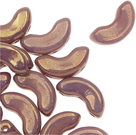 par Puca Czech Glass Arcos, 3-Hole Semi-Circular Beads 5x10mm, 30 Pieces, Opaque Mix Violet/Gold Luster