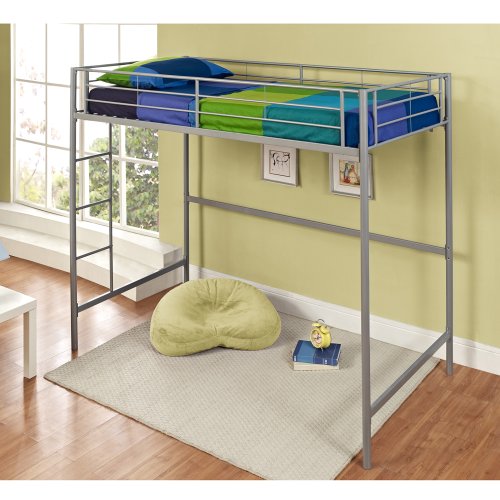 WE Furniture Metal Loft Bunk Bed, Twin, Silver