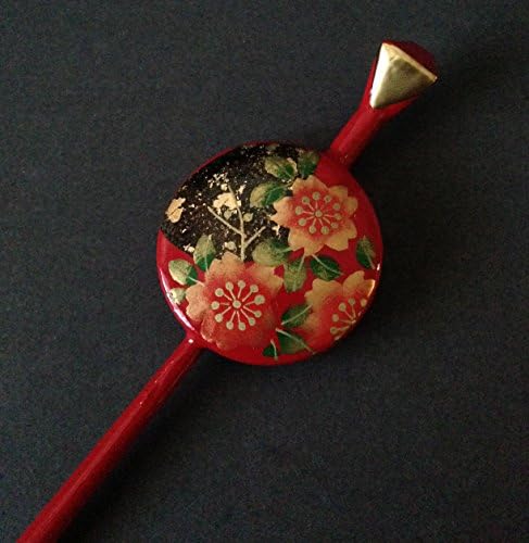 Japanese 7" Geisha Kimono Red Sakura Flower Flat Kanzashi Hair Ornament Hairpin Stick