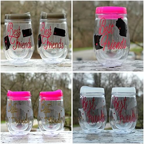 Set of BFF Long Distance Cups, Best Friend Different State Glasses