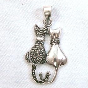 Cats Marcasite Sterling Silver Pendant