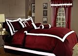 7Pcs Full Hotel Duvet Cover Set Carmine and White