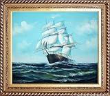 IMAGE OF Boat Ship Oil Painting 20 x 24 inches, with Exquisite Dark Gold Wood Frame