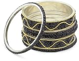 Chamak by priya kakkar 6 Black Crystal Bangles with Gold Hardware